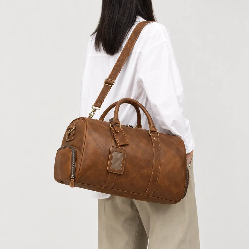 Sac de voyage week-end en cuir véritable - marron - 2 porte-arriere