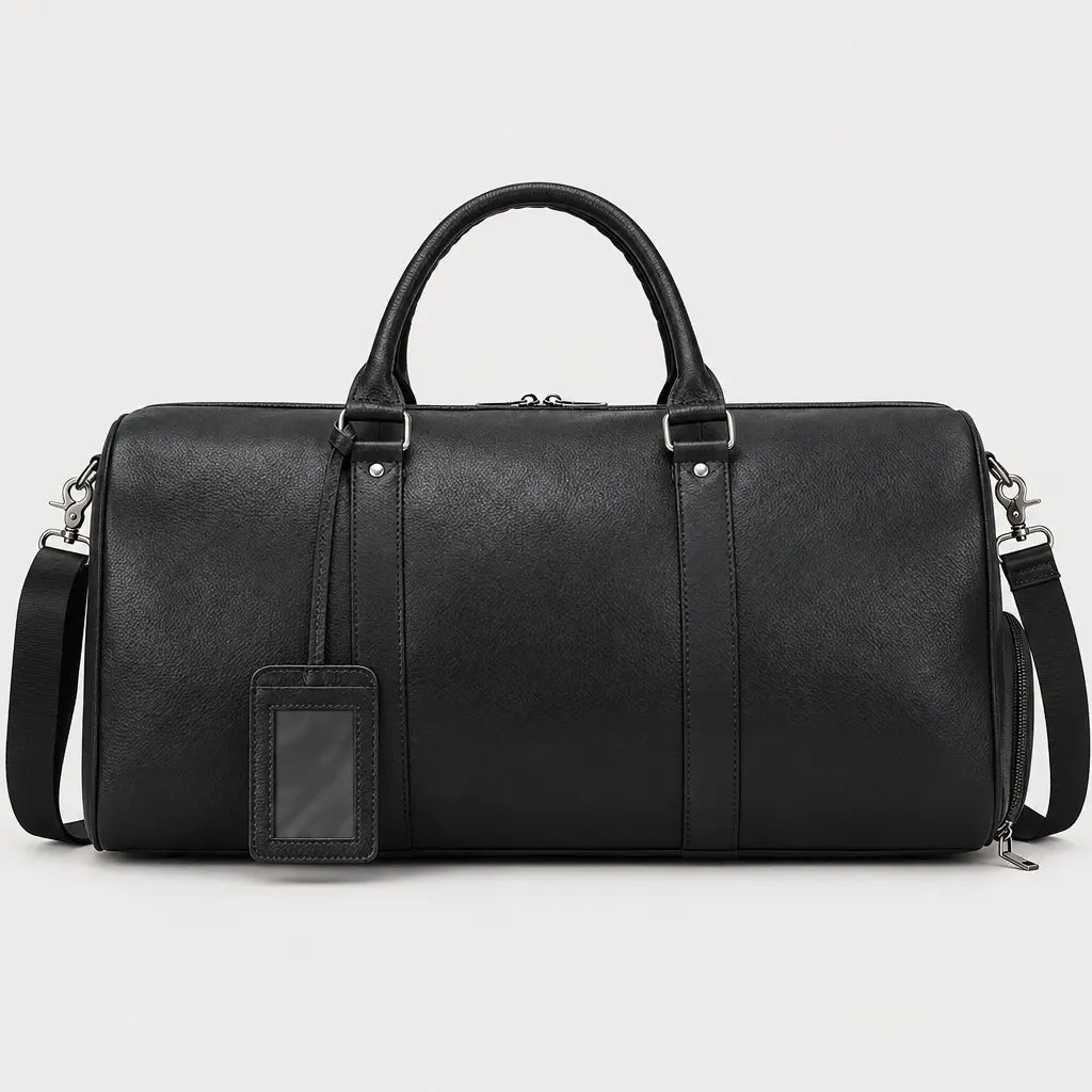 Sac de voyage week-end en cuir véritable - noir - 1 produit