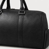 Sac de voyage week-end en cuir véritable - noir - 4 macro