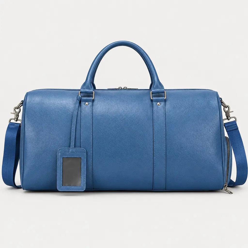 Sac de voyage week-end en cuir véritable - bleu - 1 produit