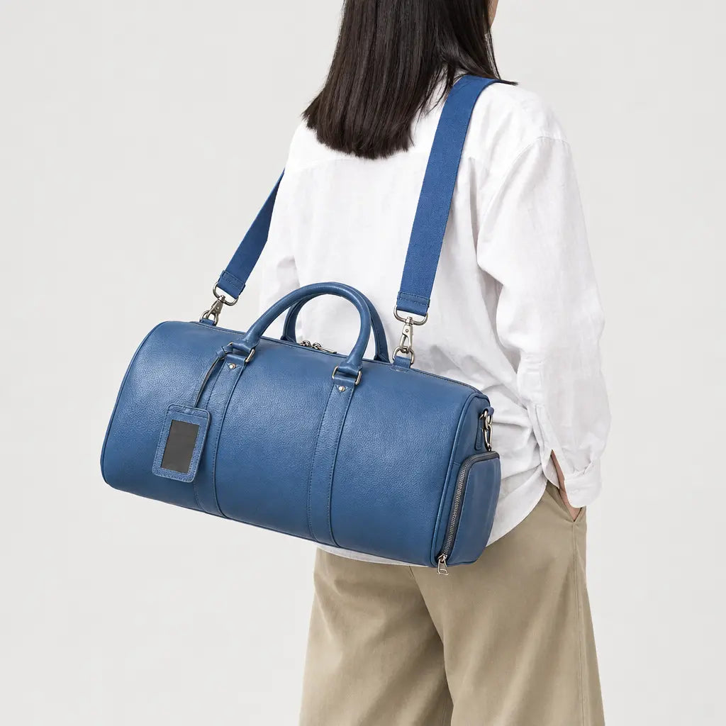 Sac de voyage week-end en cuir véritable - bleu - 2 porte-arriere