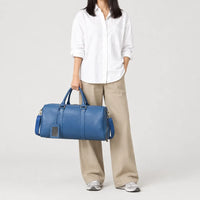 Sac de voyage week-end en cuir véritable - bleu - 3 porte-face